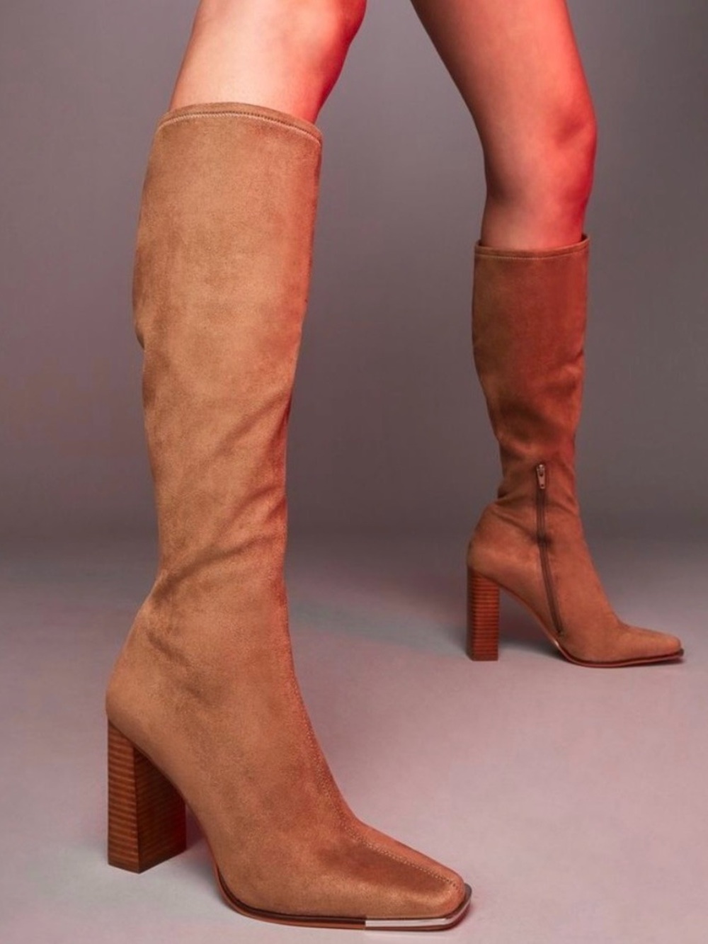 Steve Madden Fedora Taupe Knee High Sock Boots Square Toe Block Heel 8.5